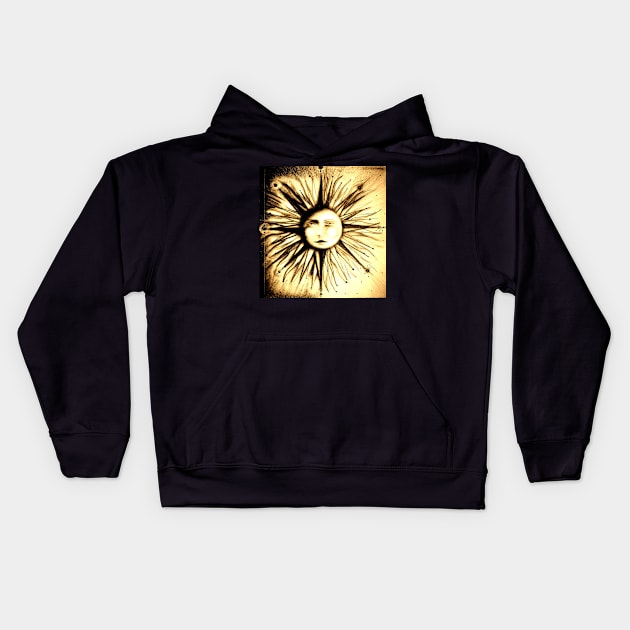 op art sun face astrology stars deco man in moon art Kids Hoodie by jacquline8689